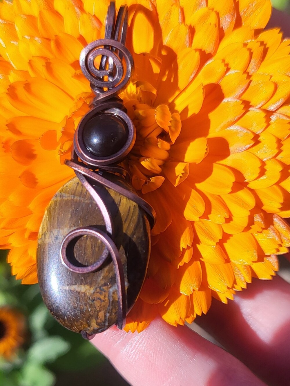 Silver Sheen Obsidian & Tigers Eye Stone Pendant Necklace